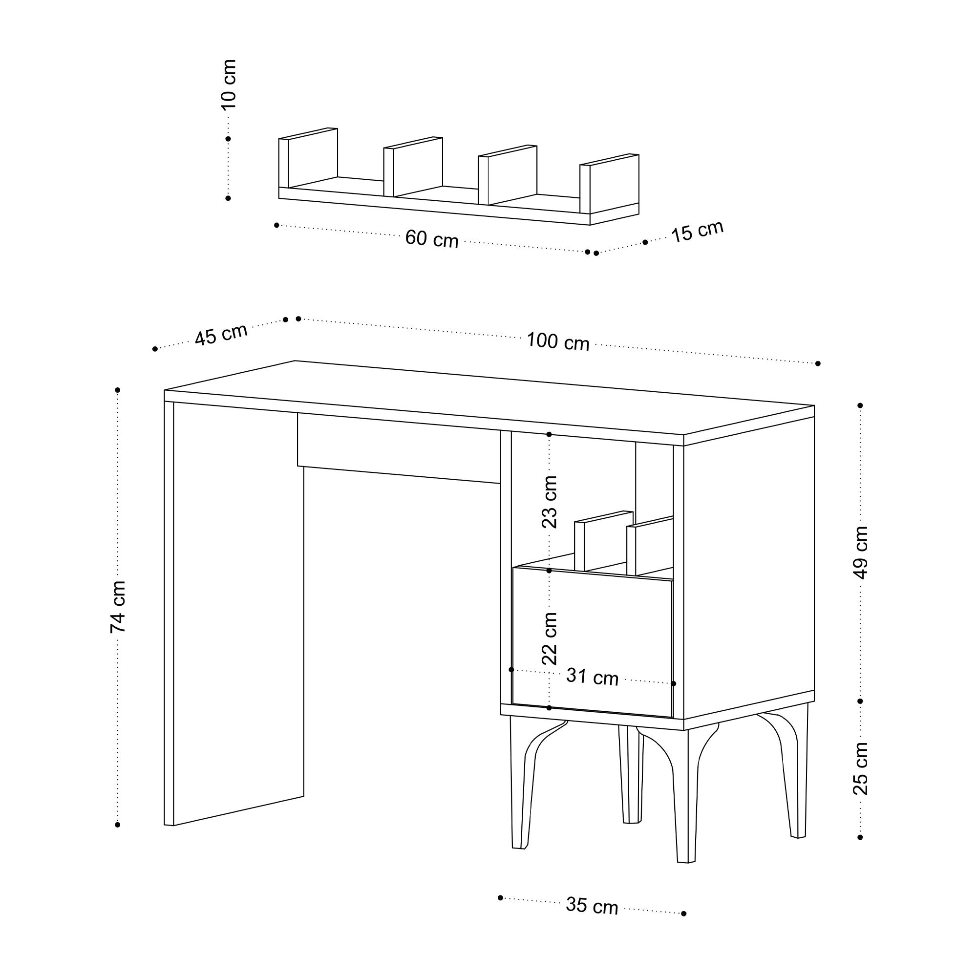 Ensemble bureau et étagère murale Muswell Blanc