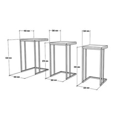 Ensemble de 3 tables basses gigognes Ineke Métal Noir et Bois Naturel