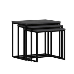 Ensemble de 3 tables basses gigognes style industriel Gili Métal Noir et Bois Anthracite