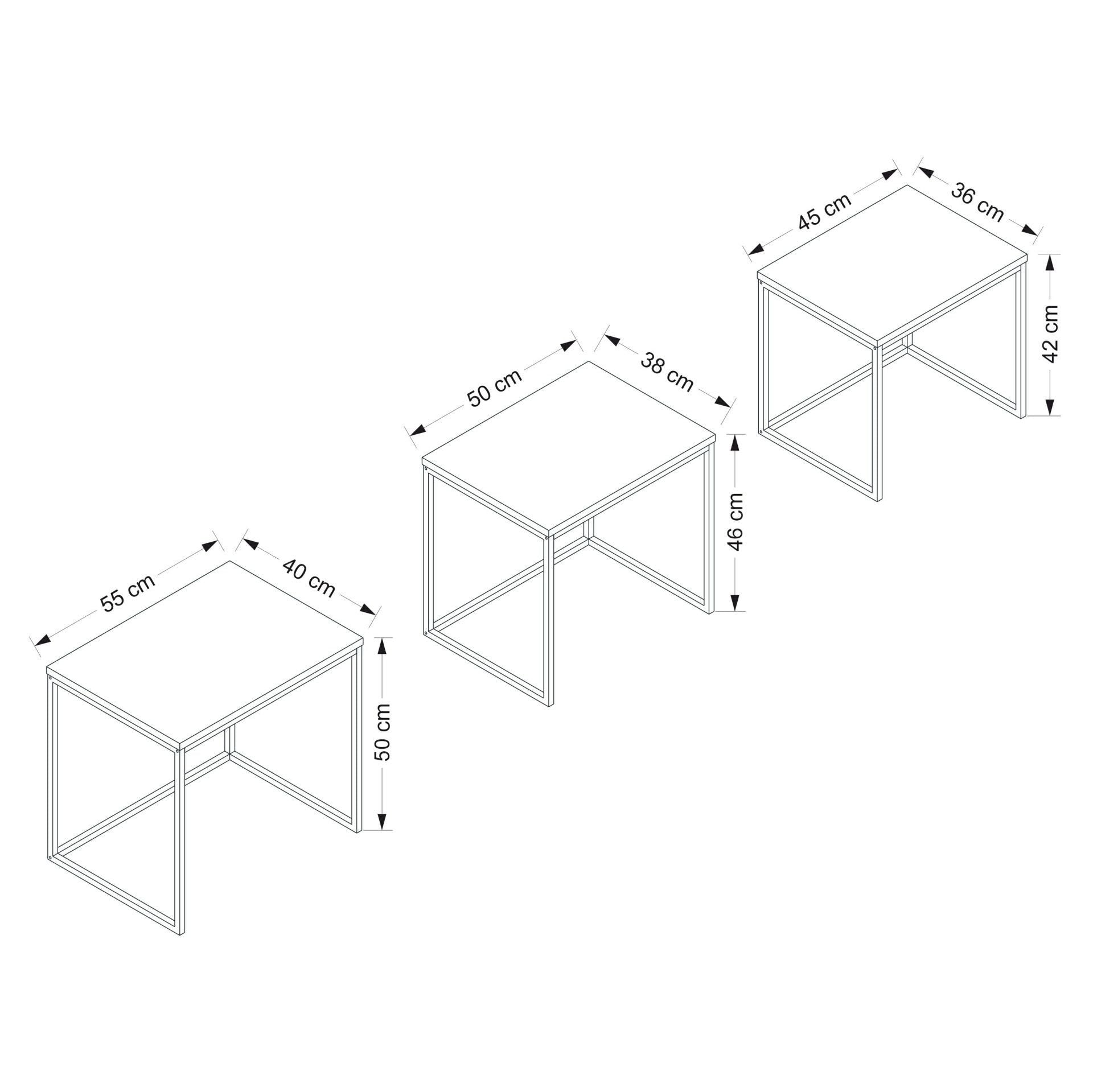 Ensemble de 3 tables basses gigognes style industriel Gili Métal Noir et Bois Anthracite