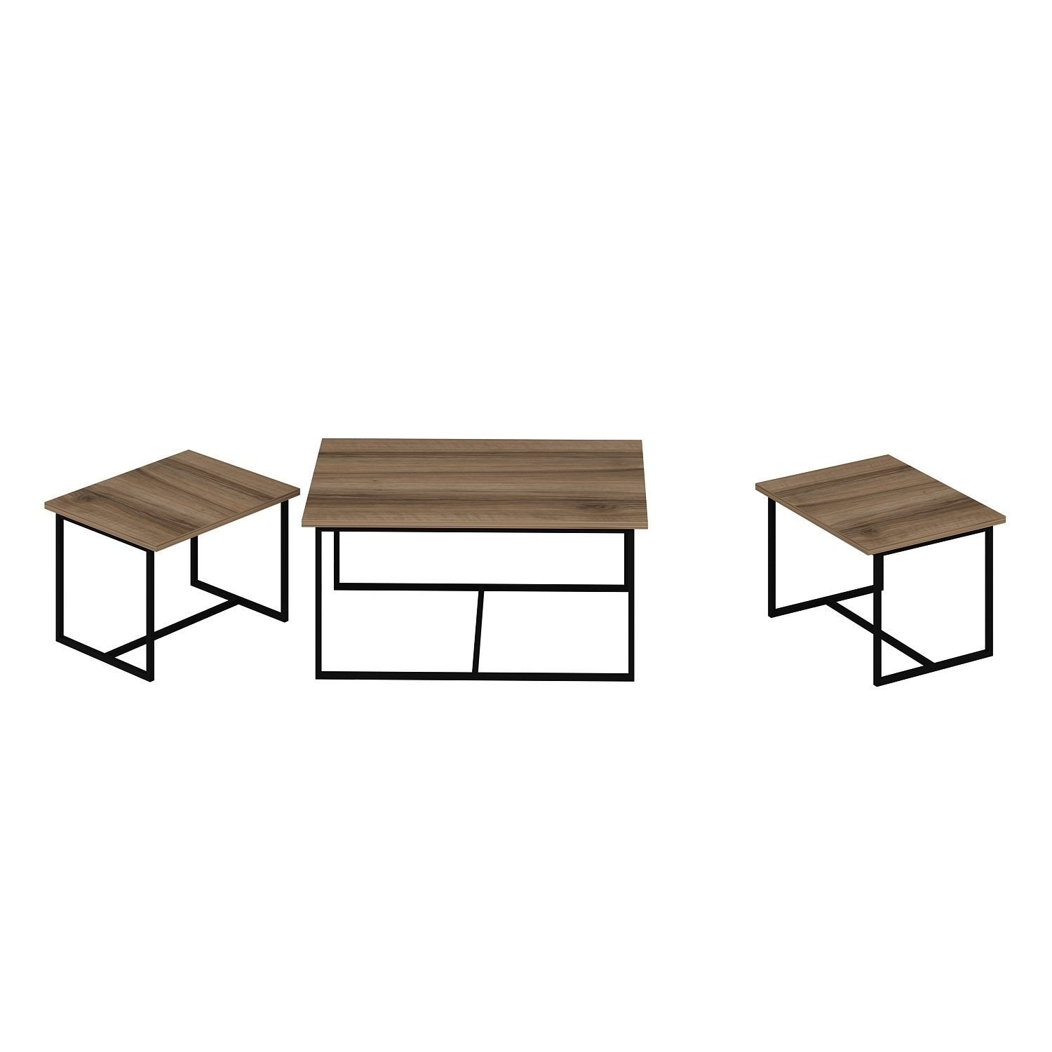 Ensemble de 3 tables basses style industriel Langkawi Métal Noir et Bois foncé