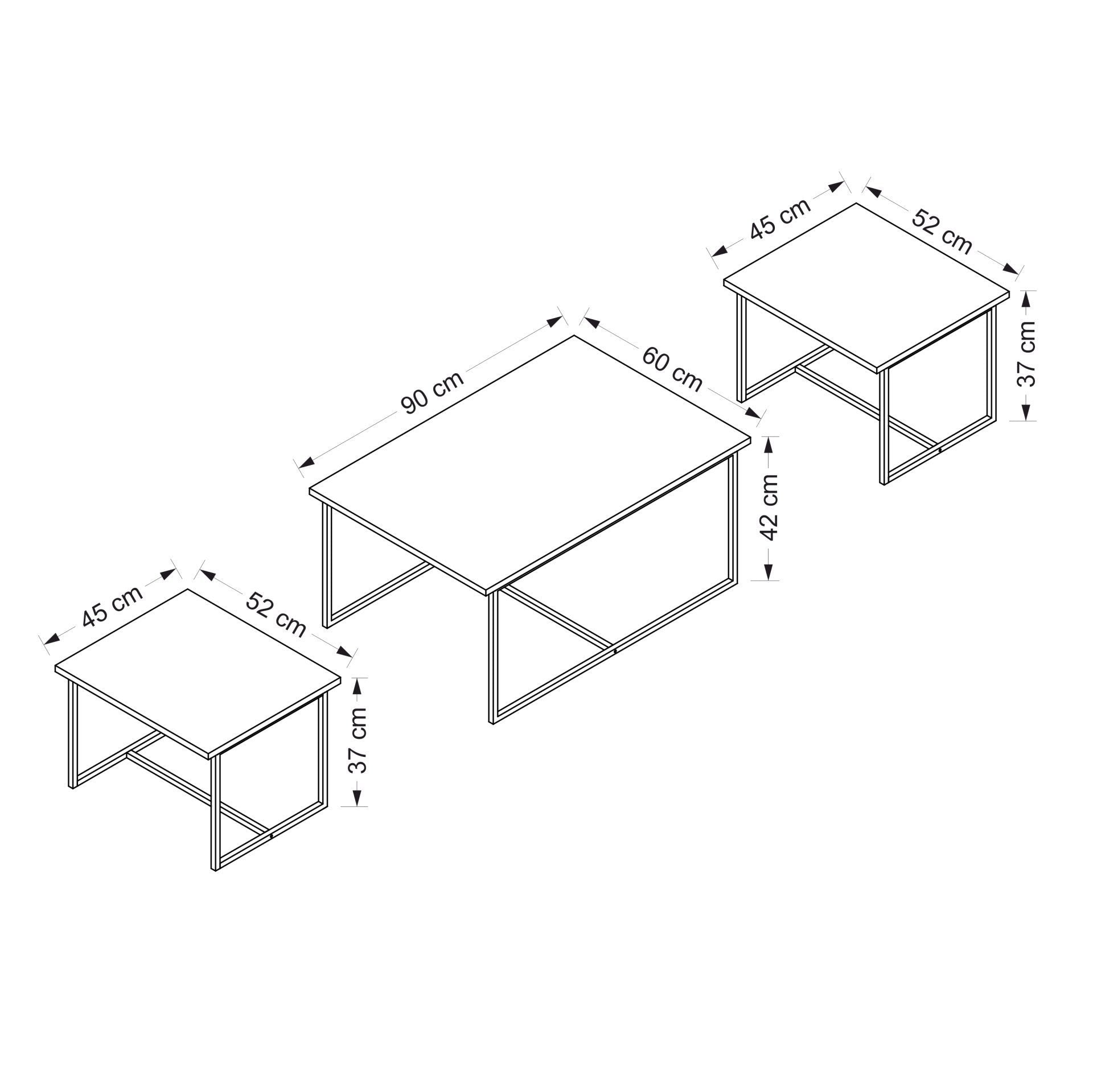 Ensemble de 3 tables basses style industriel Langkawi Métal Noir et Bois foncé