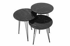 Ensemble de 3 tables gigogne Storm Métal et Bois Noir effet marbre