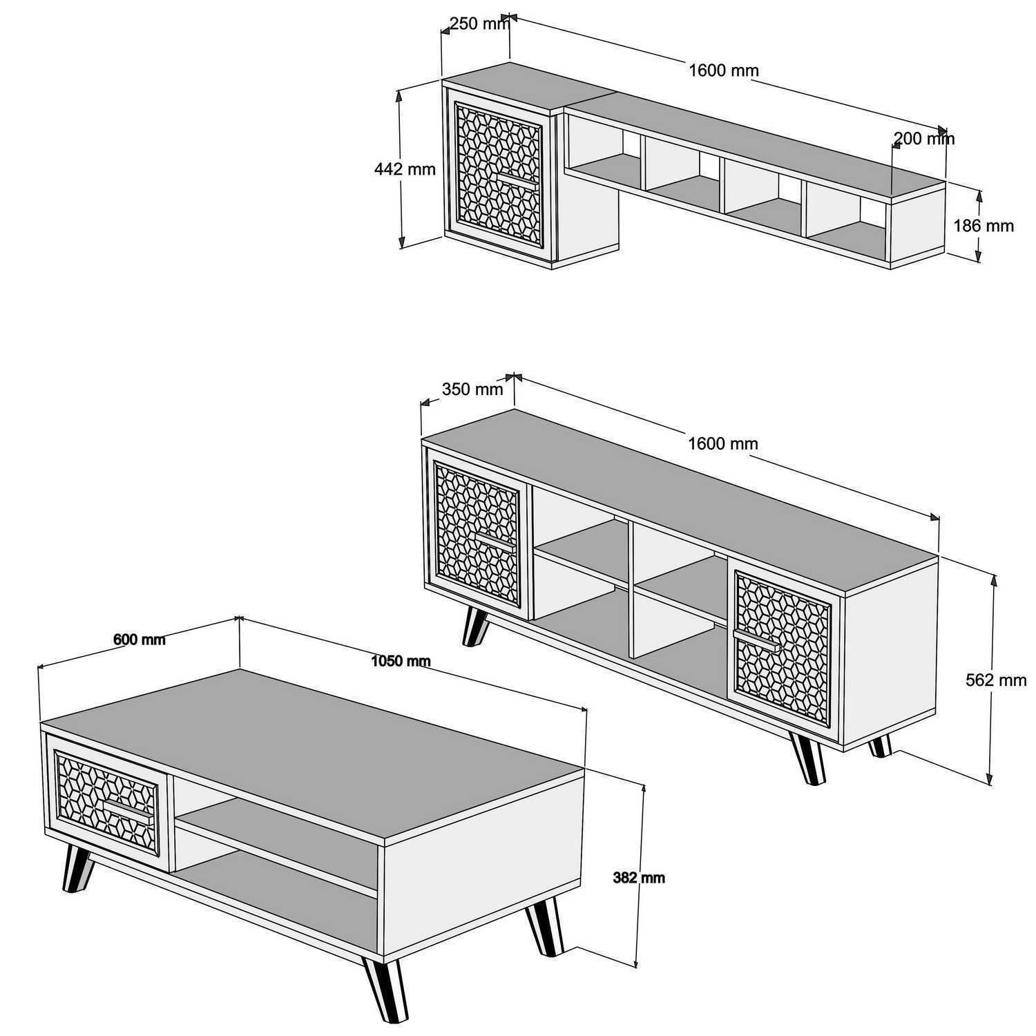 Ensemble meuble de salon Wavo Bois foncé Motif géométrique