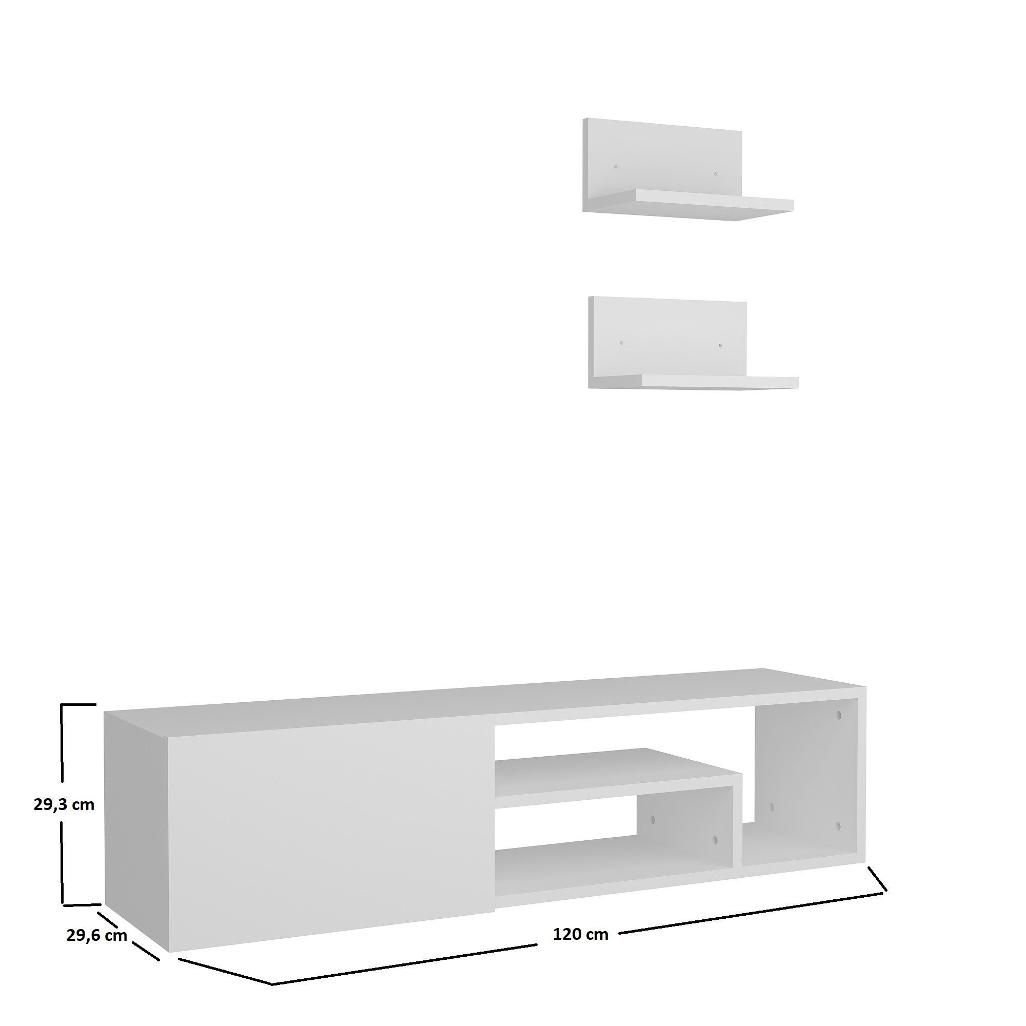 Ensemble meuble TV et 2 étagères murale Bojko Blanc