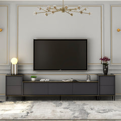 Ensemble meuble TV et 2 tables d'appoints Shonna Anthracite et Effet marbre Noir avec finition Or