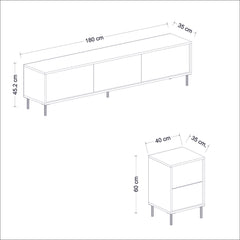 Ensemble meuble TV et 2 tables d'appoints Shonna Anthracite et Effet marbre Noir avec finition Or