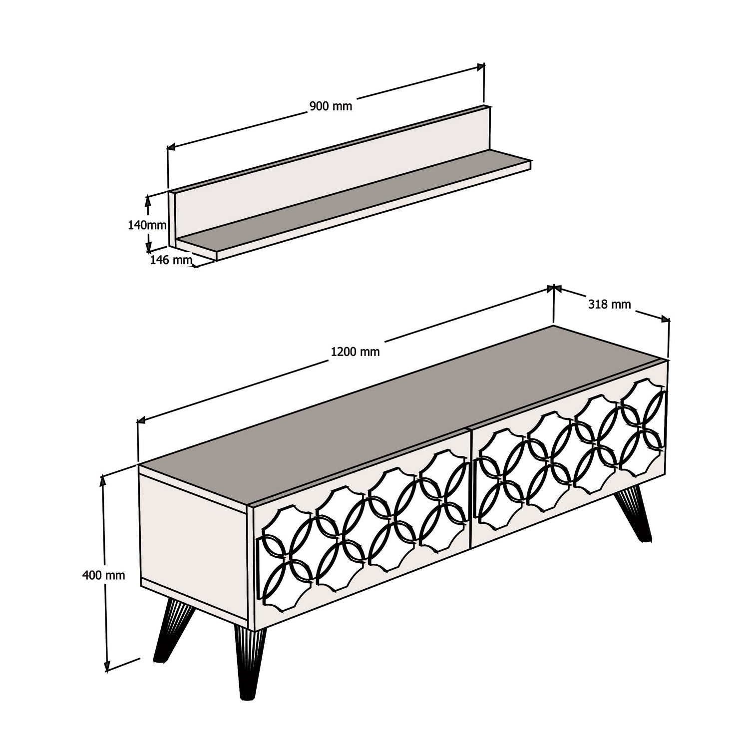 Ensemble meuble TV et étagère Fosco Bois et Blanc