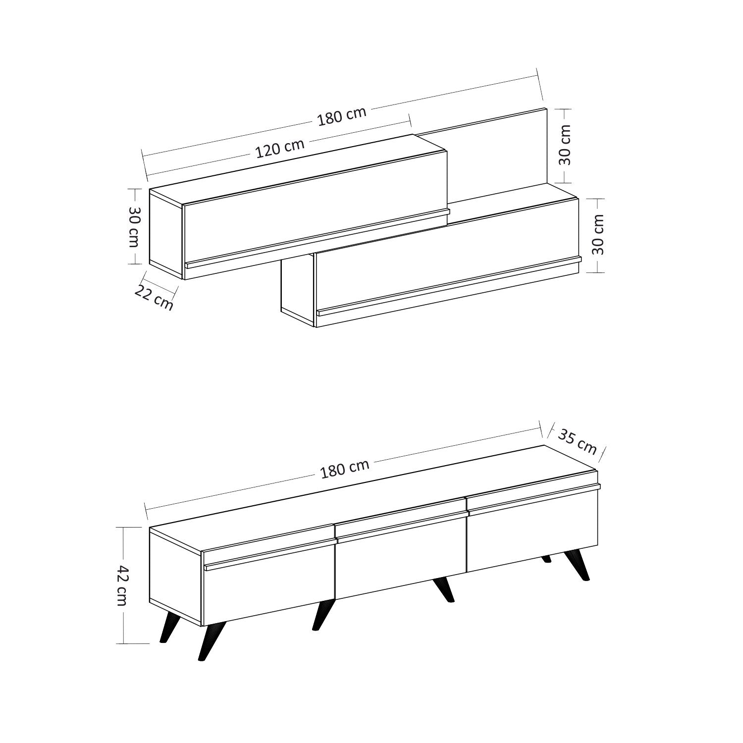 Ensemble meuble TV et étagère murale Brazos Bois clair et Blanc