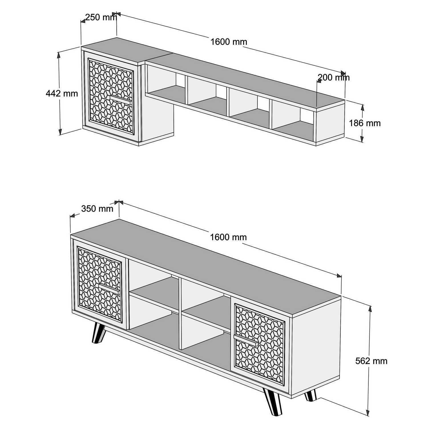 Ensemble meuble Tv et étagère murale Wavo Bois foncé Motif géométrique Bleu