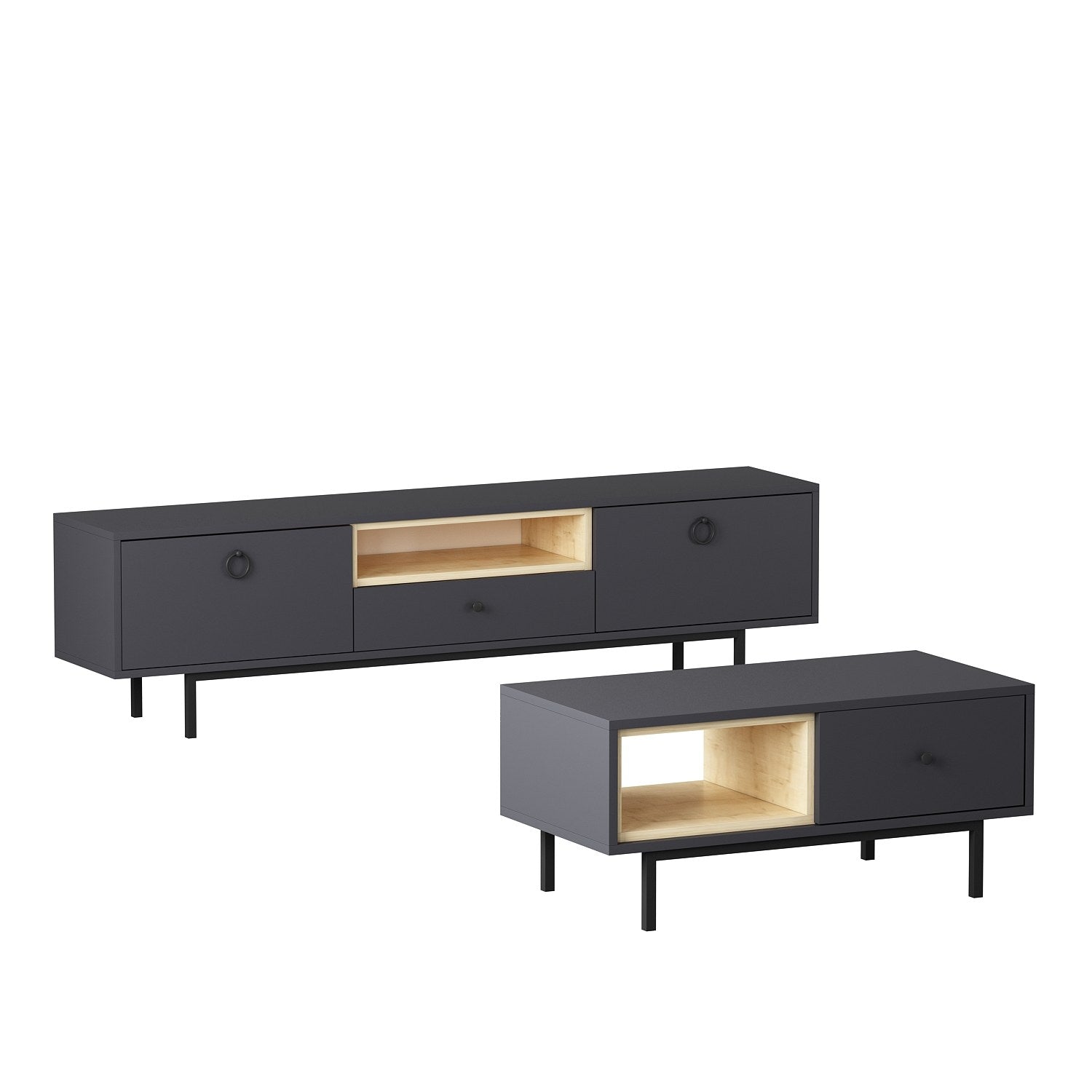 Ensemble meuble TV et table basse Naos Bois clair et Anthracite