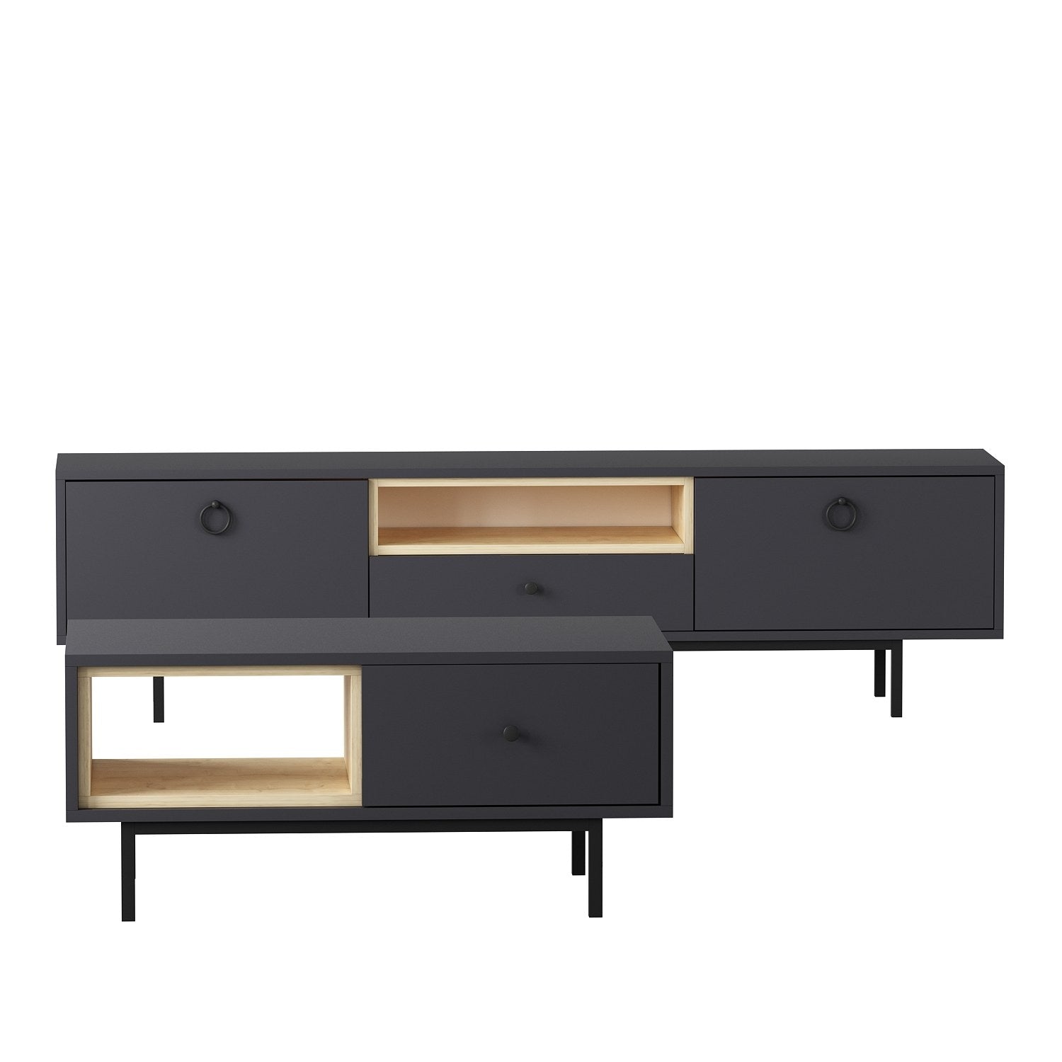 Ensemble meuble TV et table basse Naos Bois clair et Anthracite