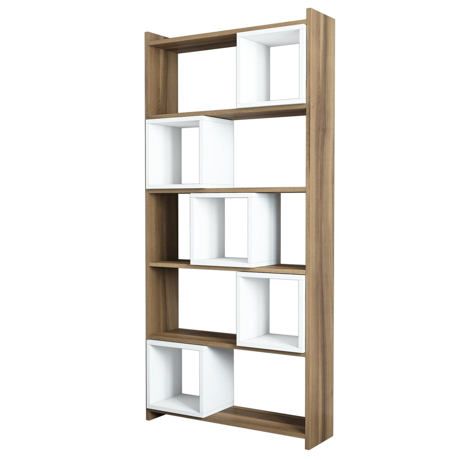 Étagère bibliothèque carrée Iussit H170 cm Mélaminé Noyer et Blanc