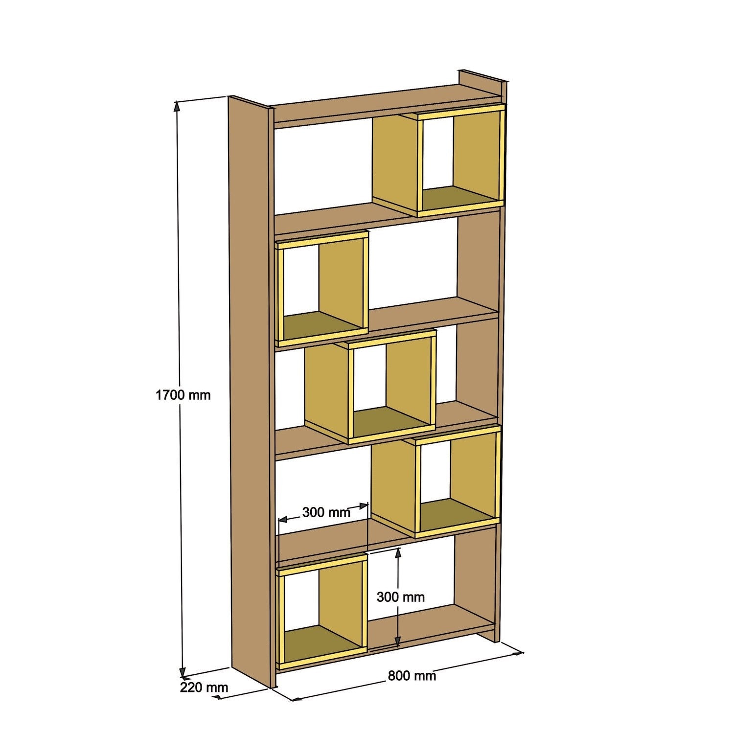 Étagère bibliothèque carrée Iussit H170 cm Mélaminé Noyer et Blanc