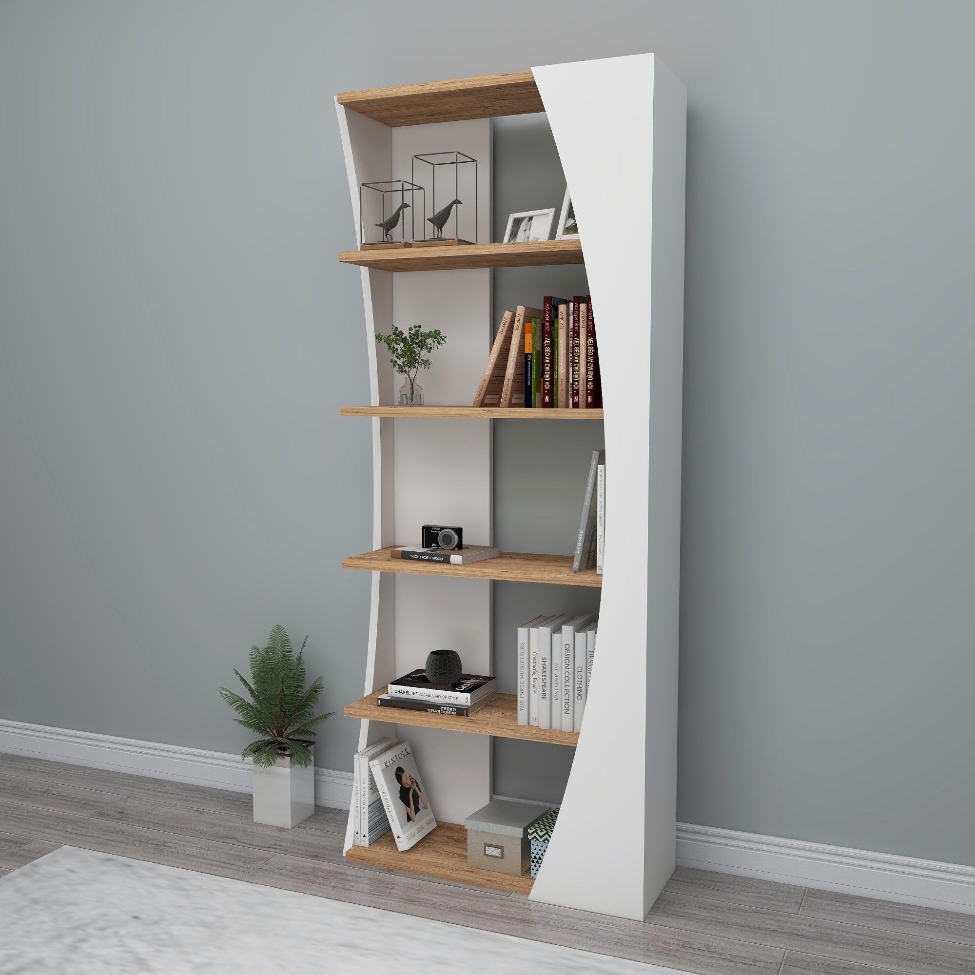 Étagère bibliothèque design Sheik L63,6cm Blanc et Bois clair