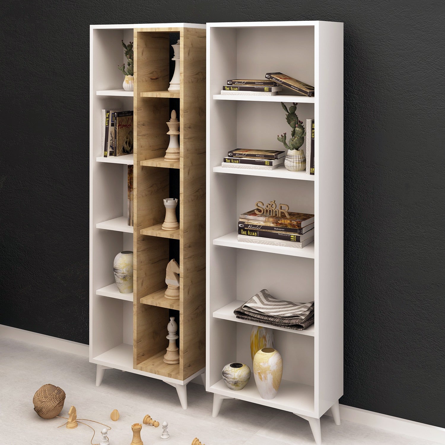 Étagère bibliothèque Mixtura L100xH162cm Chêne clair et Blanc