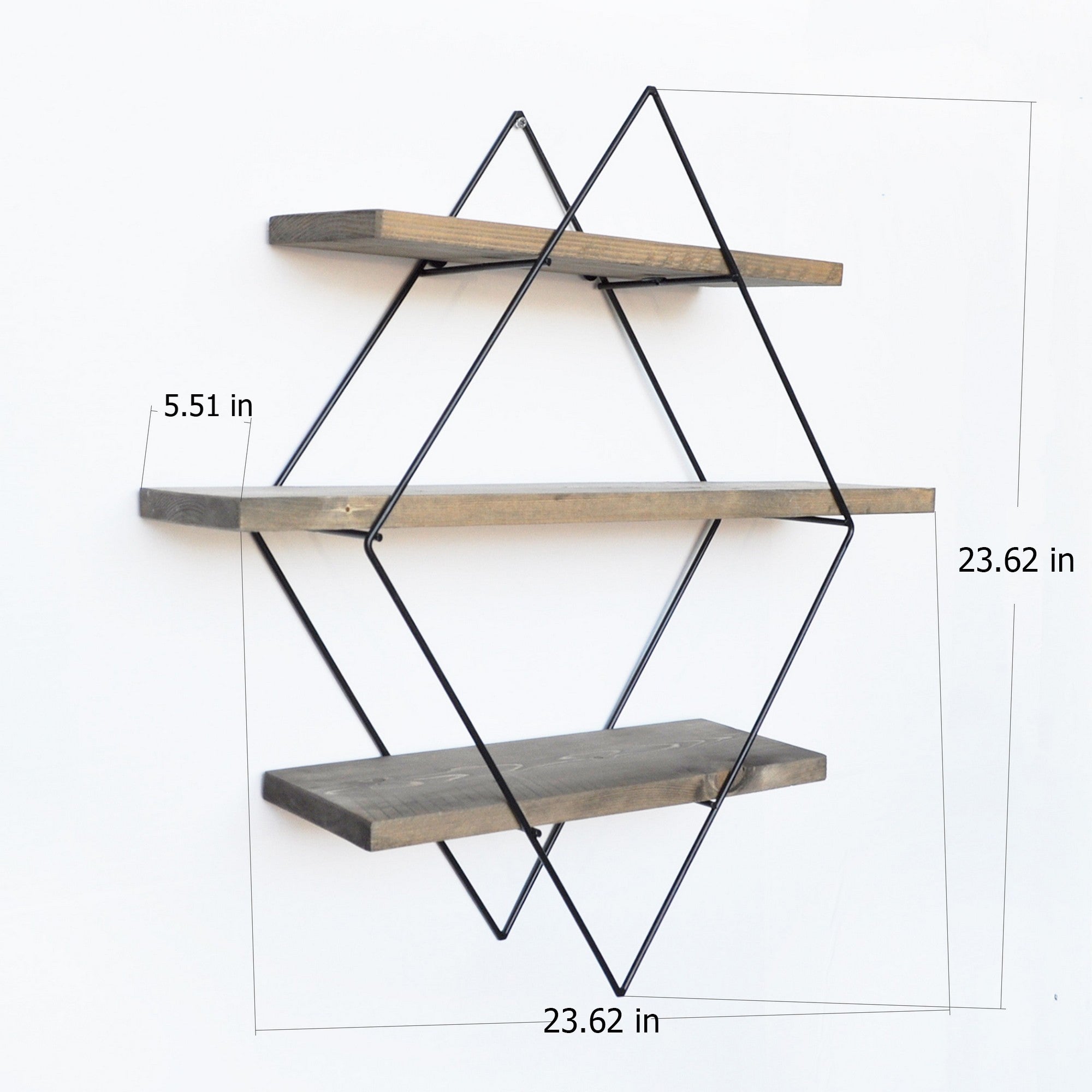 Étagère murale 3 tablettes Laudatura L60xH60cm Bois massif Naturel et Métal Noir