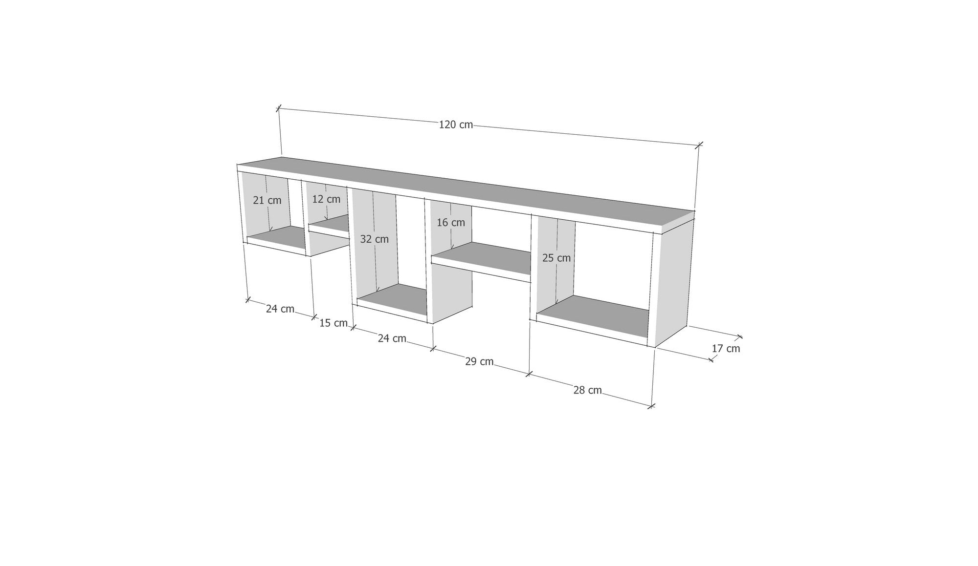 Étagère murale 5 compartiments Luvenisa L120xH32cm Bois Anthracite