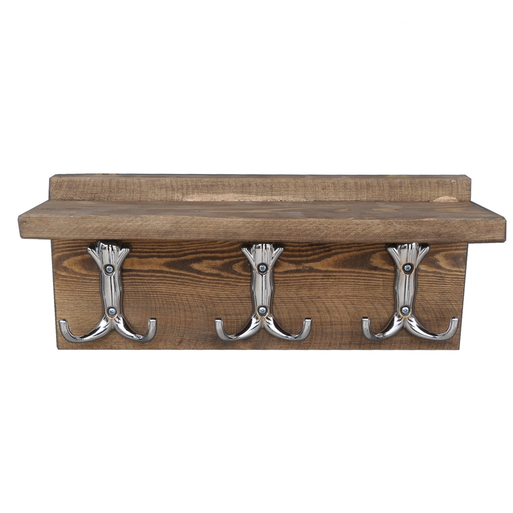 Étagère murale avec accroche des clés Siltala L30xH13cm Bois massif foncé et Métal Chrome