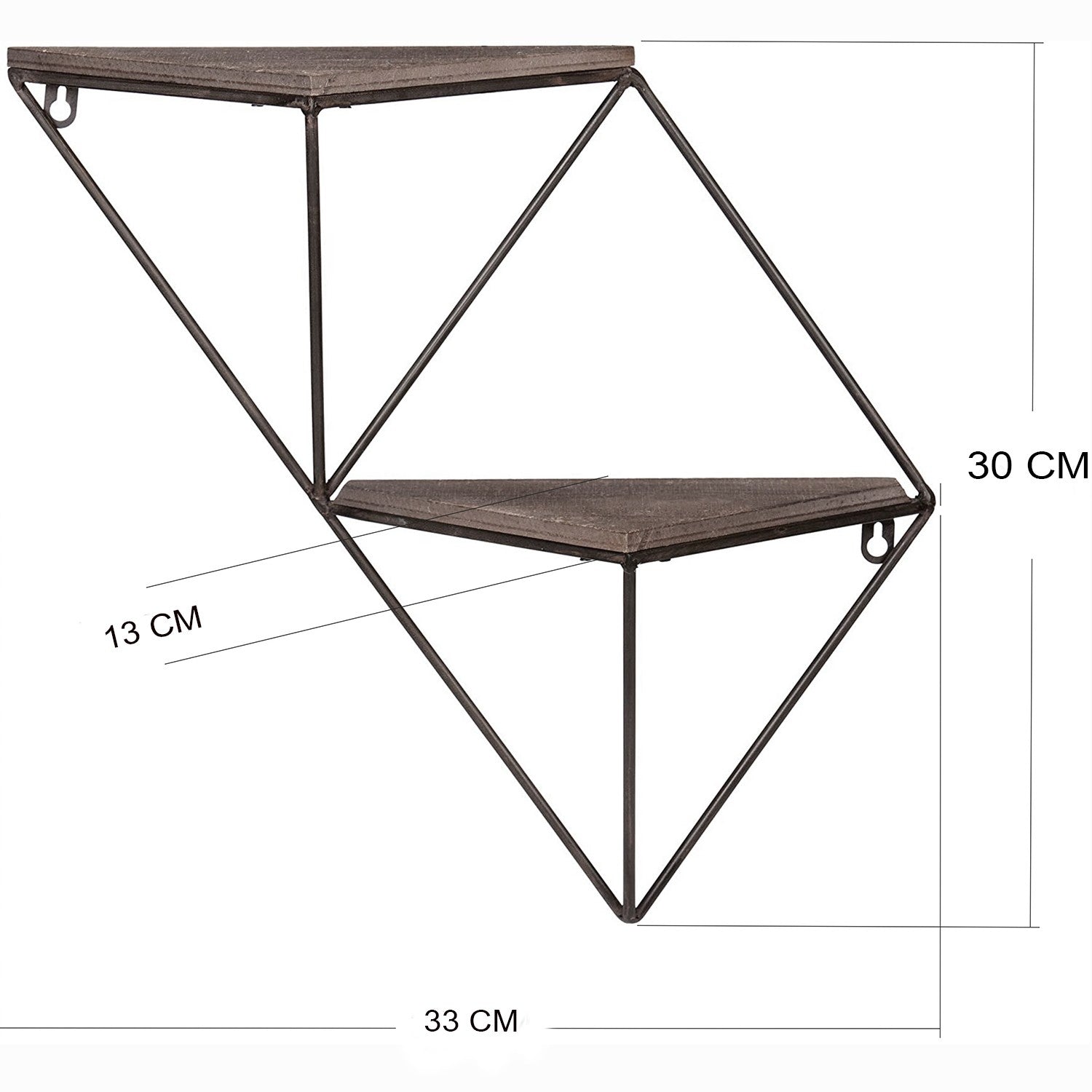 Étagère murale design Wingstar L33xH30cm Bois massif foncé et Métal Noir