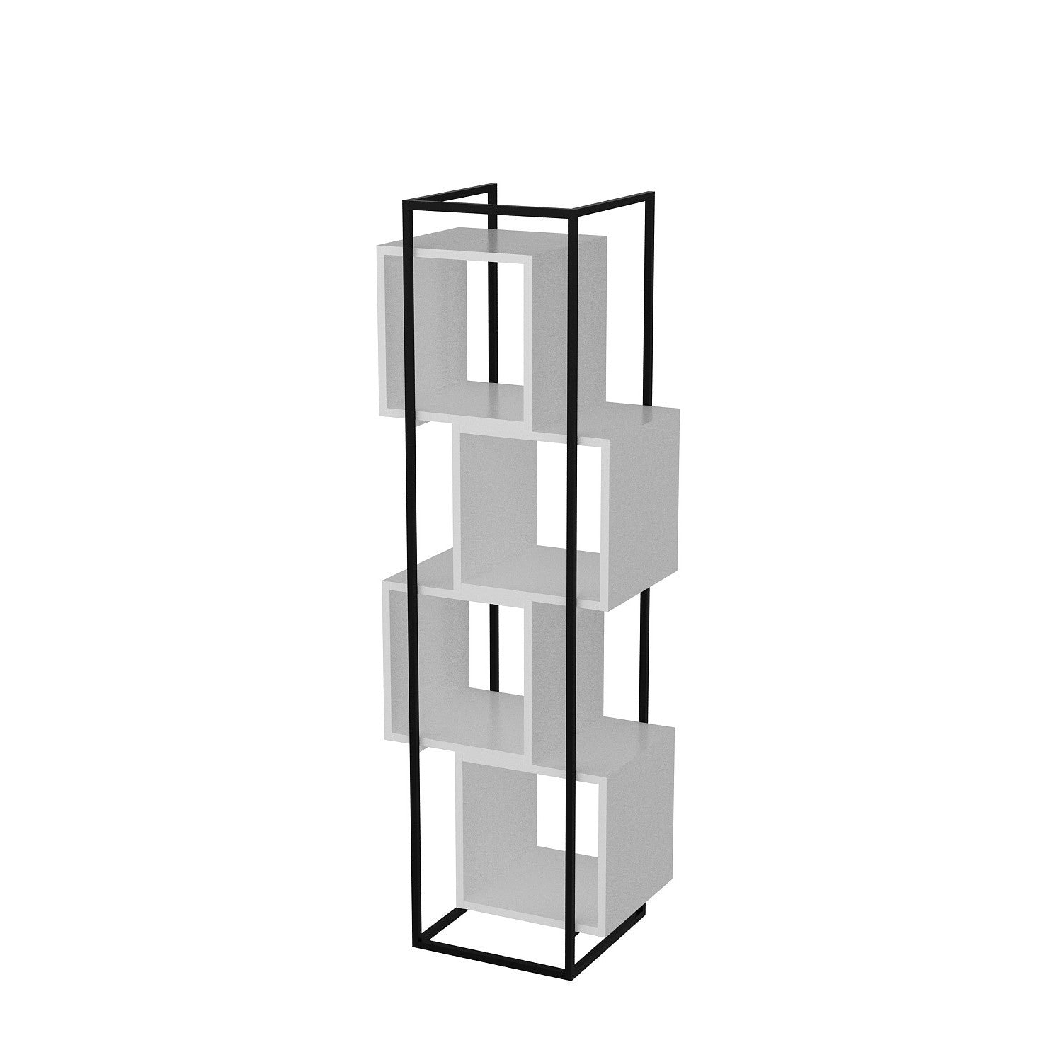 Etagères bibliothèque Domila 52x160cm Bois Blanc et Métal Noir