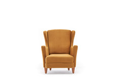 Fauteuil Fernanda Bois massif Naturel et Tissu Or