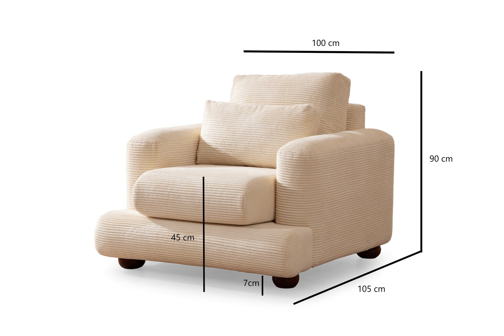 Fauteuil Jarek Velours côtelé Beige