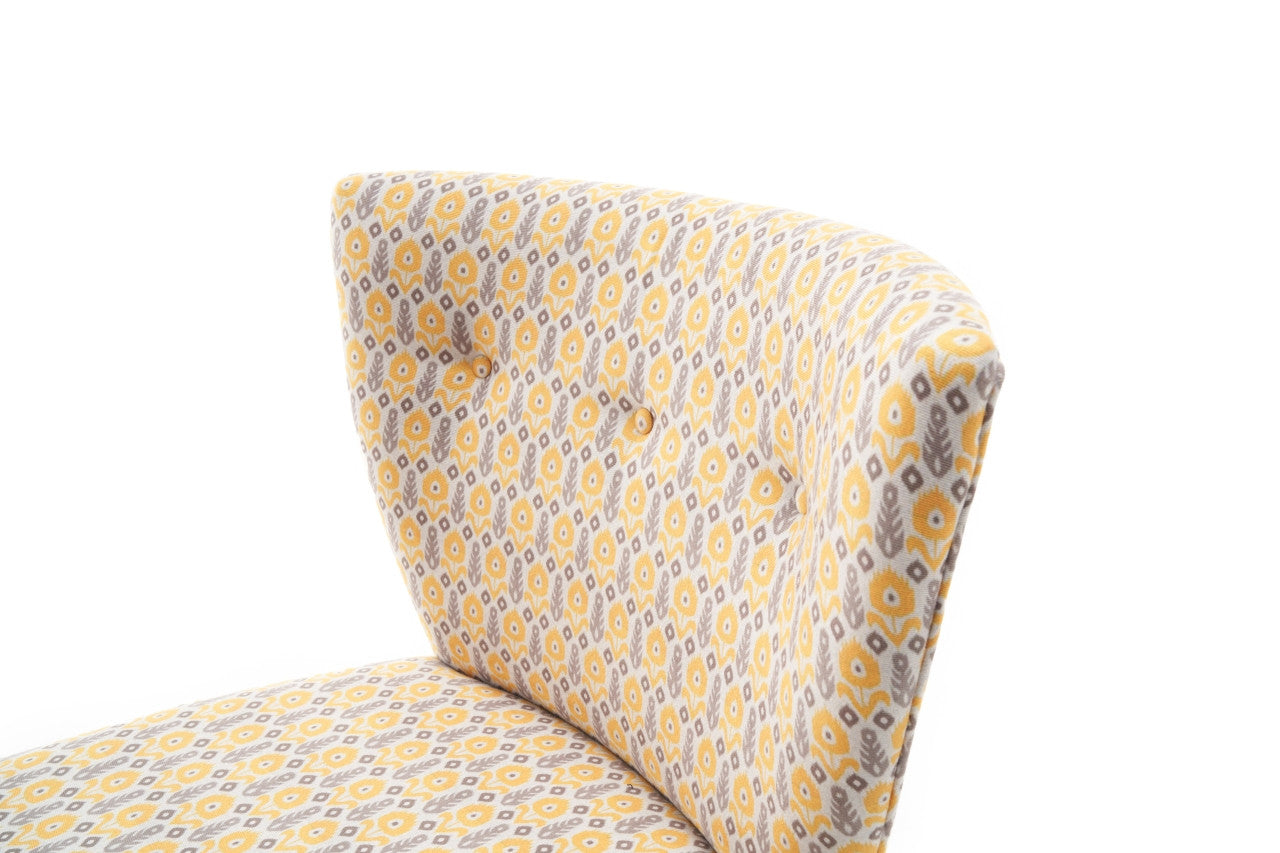 Fauteuil style scandinave Okapi Tissu Motif Floral Jaune