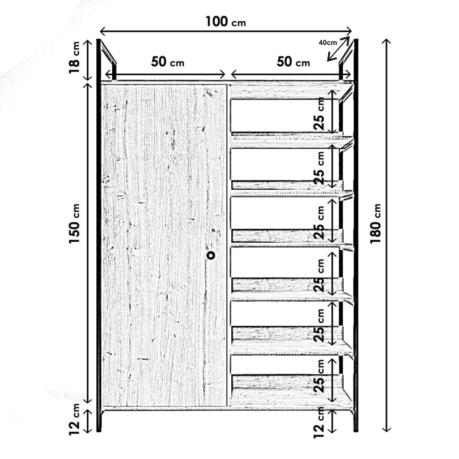 Garde robe 1 porte style industriel Unicola L100xH180cm Bois Chêne clair