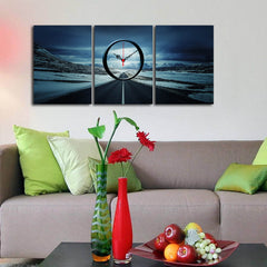 Horloge murale triptyque Eccentrici Motif Route de campagne en hiver