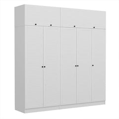 Armoire haute 5 portes battantes et 2 portes basculants Kuta L225xH235cm Bois Blanc