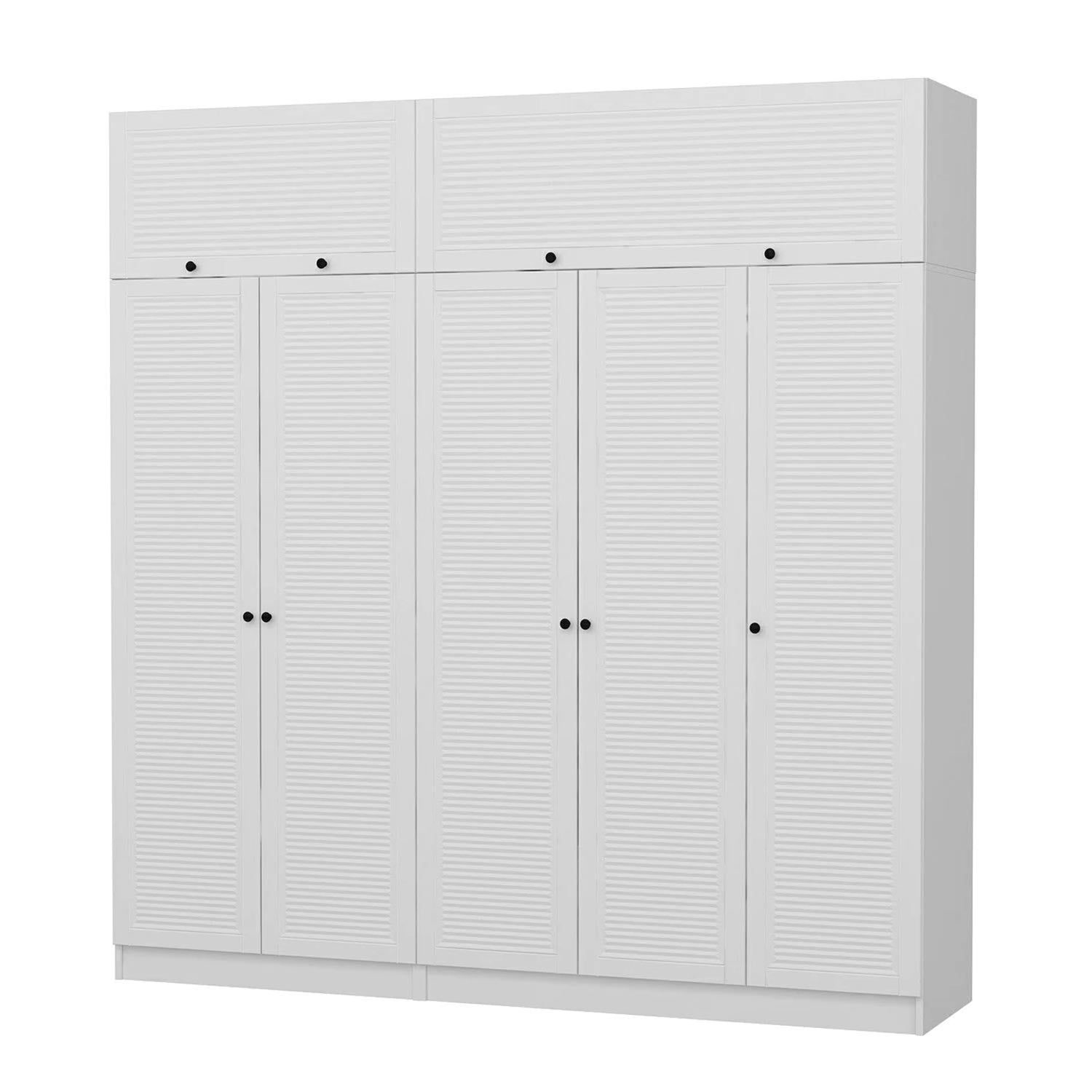 Armoire haute 5 portes battantes et 2 portes basculants Kuta L225xH235cm Bois Blanc