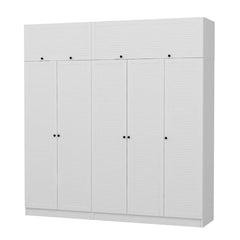 Armoire haute 5 portes battantes et 2 portes basculants Kuta L225xH235cm Bois Blanc