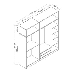 Armoire haute 5 portes battantes et 2 portes basculants Kuta L225xH235cm Bois Blanc