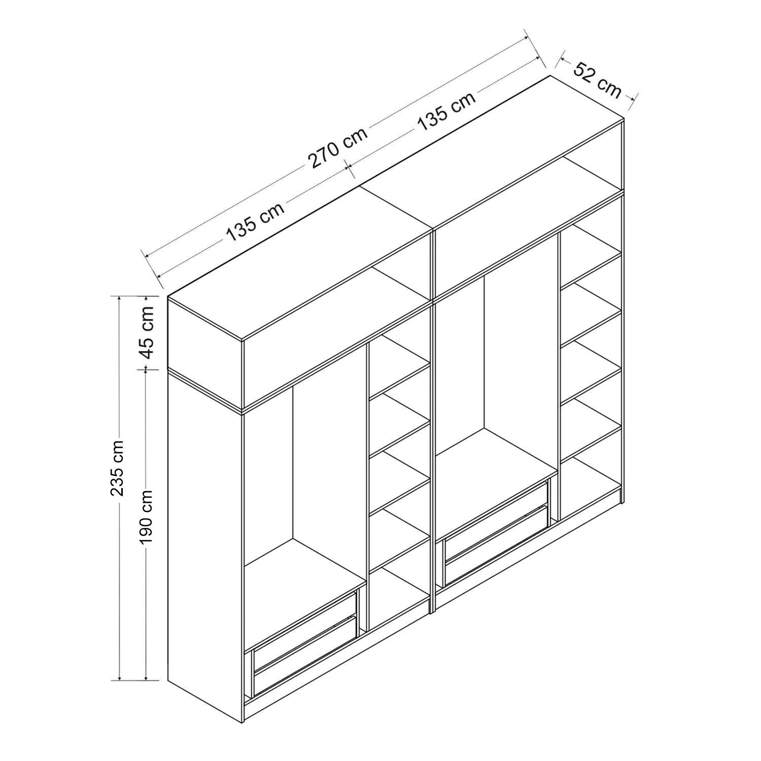 Armoire haute 6 portes battantes et 2 portes basculantes modèle 1 Kuta L270xH235cm Bois Blanc