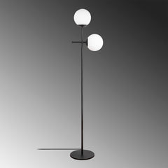 Lampadaire 2 globes Kasumi 174cm Verre Blanc et Métal Noir