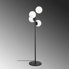 Lampadaire 4 globes Kasumi 130cm Verre Blanc et Métal Noir