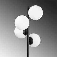 Lampadaire 4 globes Kasumi 130cm Verre Blanc et Métal Noir