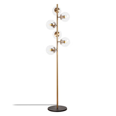 Lampadaire 6 lampes sphériques Bulla H163cm Verre Transparent et Métal Or