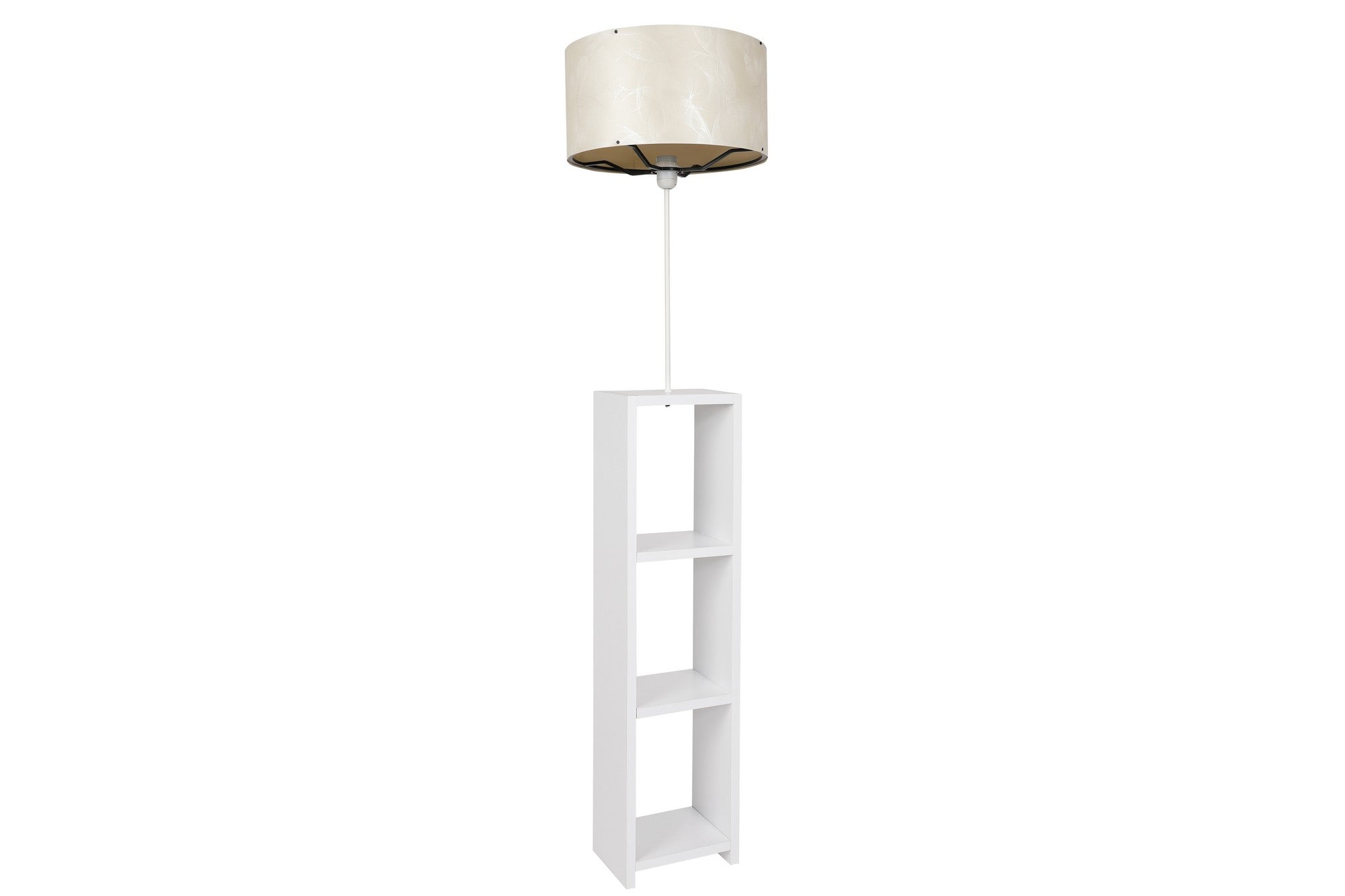 Lampadaire combiné 3 étagères Toki Tissu Motif Circulaire Ecru et Méral Blanc