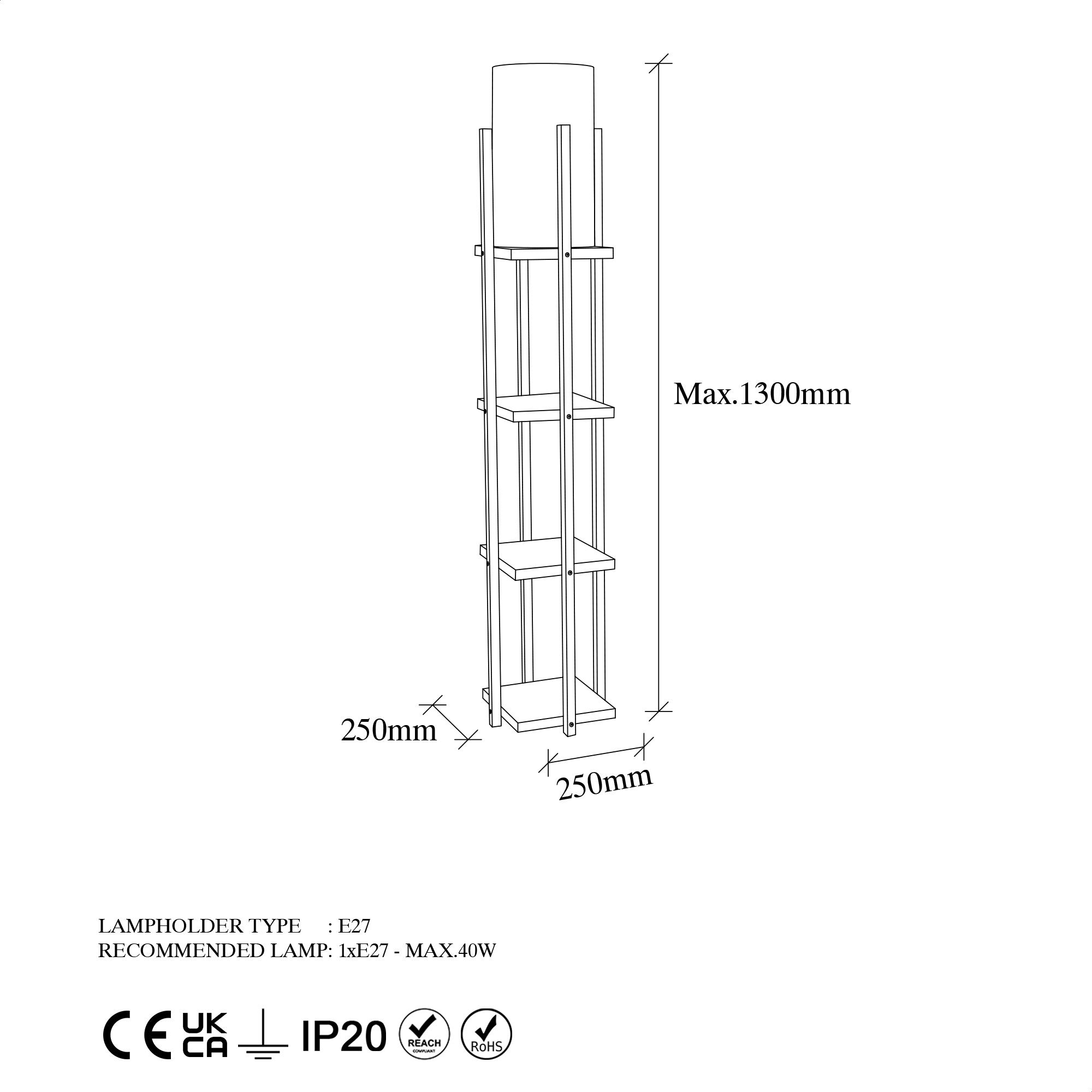 Lampadaire combiné 3 étagères Ulkoda H130cm Métal Noir et Tissu Blanc