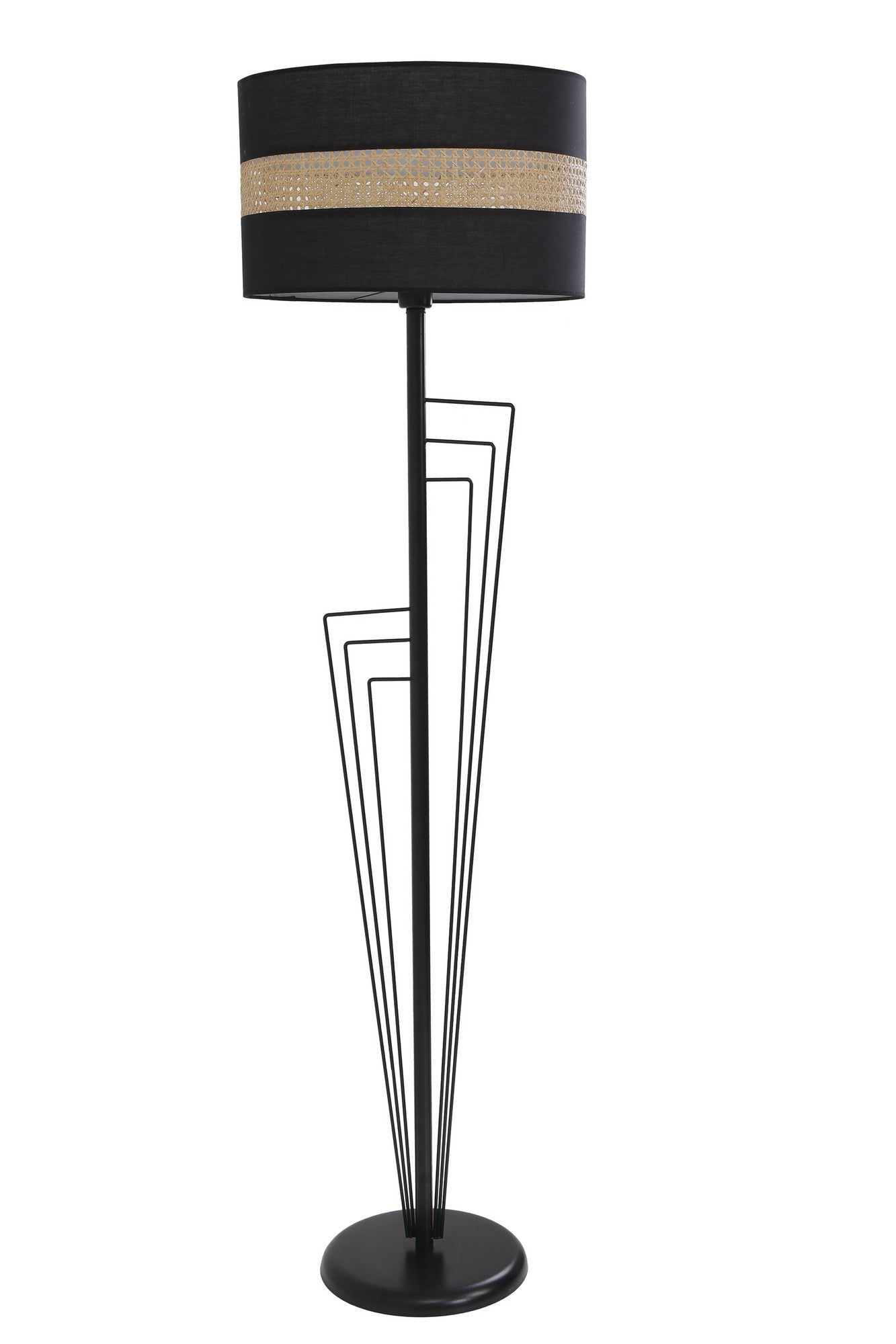 Lampadaire design Waxcop H165cm Métal Bronze et Rotin Noir et Beige