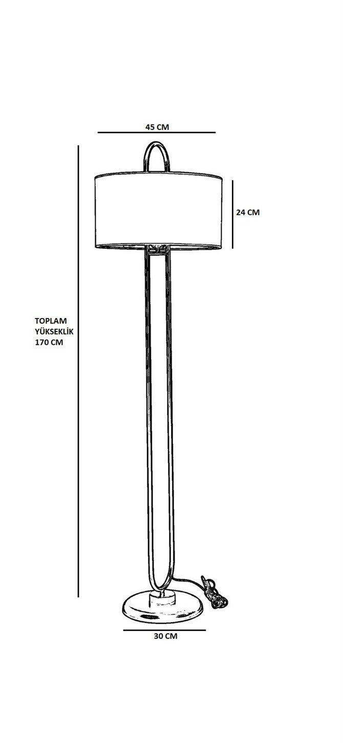 Lampadaire elliptique Ovalis 170cm Tissu Anthracite et Métal Noir