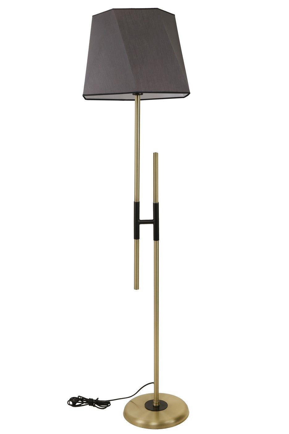 Lampadaire en H Extrudis H165 cm Tissu Anthracite et Métal Noir et Or