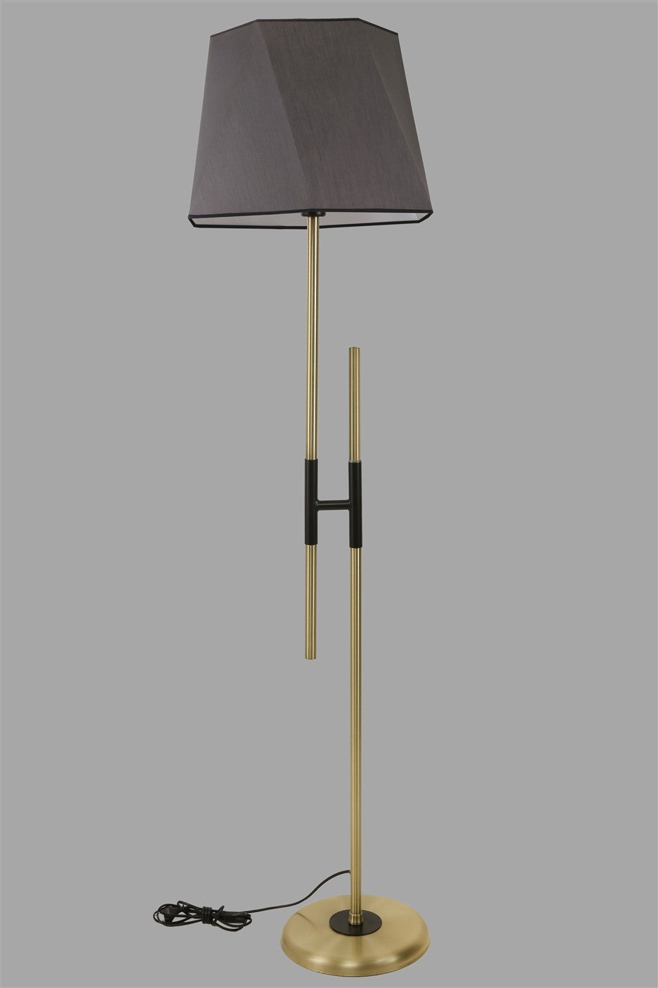 Lampadaire en H Extrudis H165 cm Tissu Anthracite et Métal Noir et Or