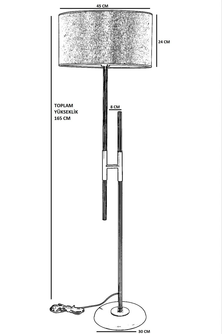 Lampadaire en H Zorax H165cm Tissu effet lambris Multicolore et Métal Or et Noir