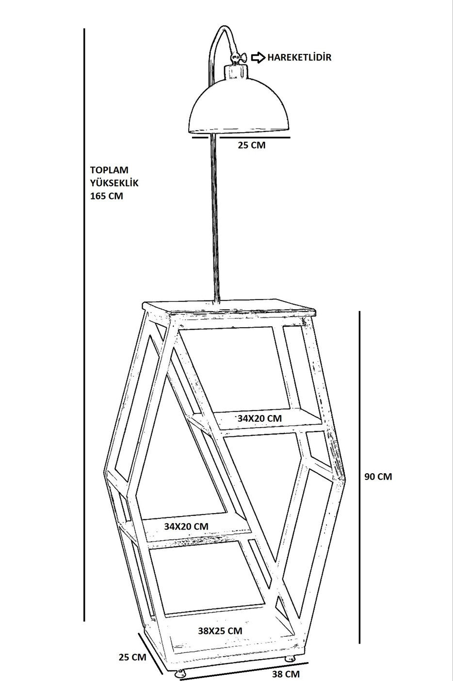 Lampadaire étagère Wielens H165cm Bois clair, Métal Noir et Bronze