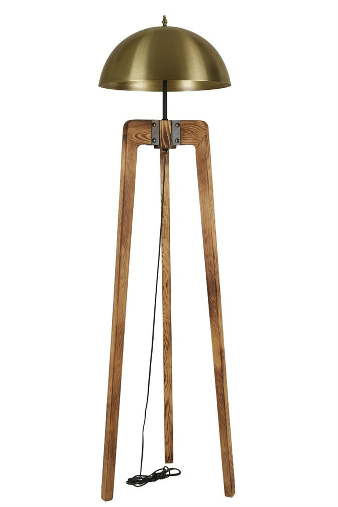 Lampadaire Lachlan H170cm Bois massif Naturel et Métal Or