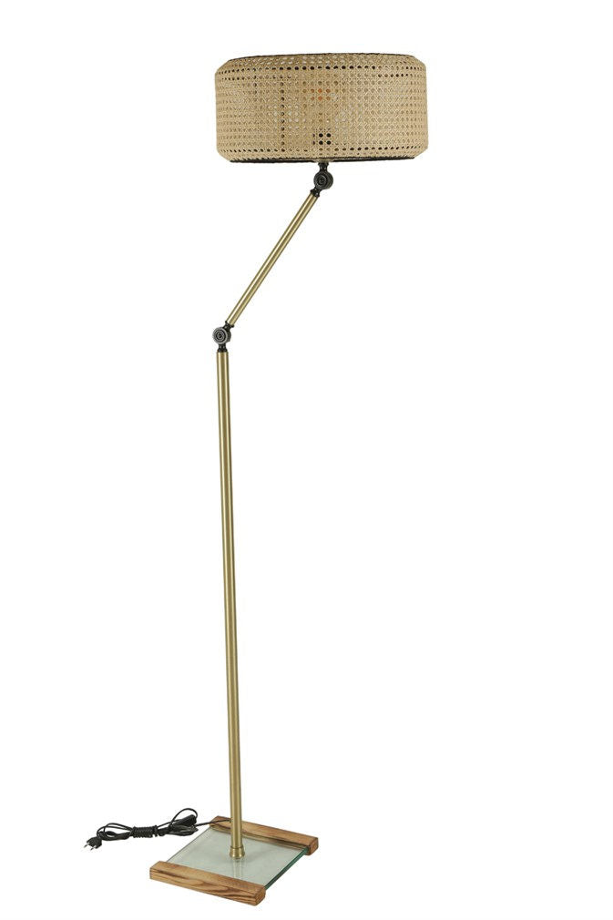 Lampadaire Liam H165cm Métal Or et Rotin Beige