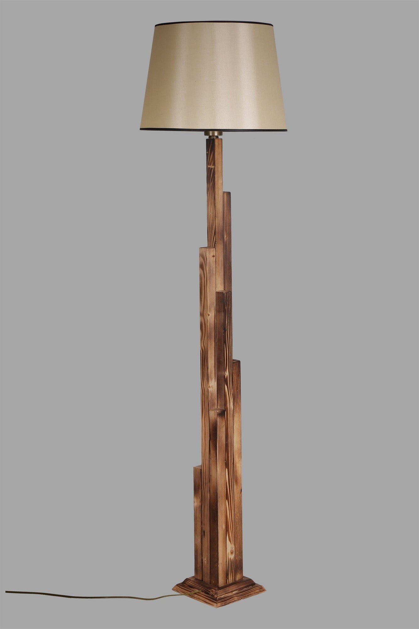 Lampadaire Picea H175cm Sapin massif Naturel et Tissu Marron clair